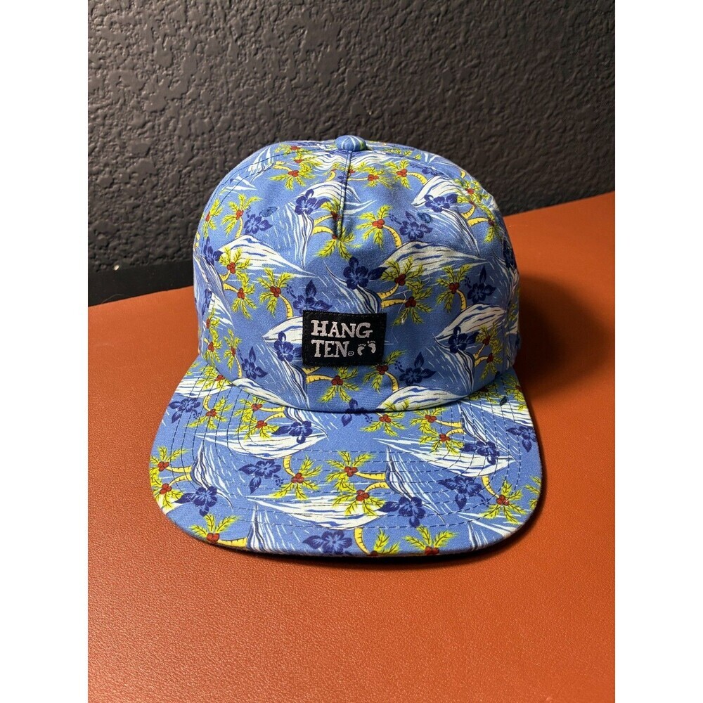 Hang Ten Blue Floral Hawaiian Palm Tree 5-Panel Hat Adjustable Snapback
